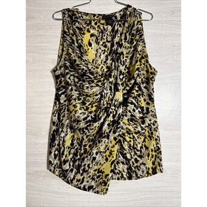 Lane Bryant Twist Front Animal Print Yellow Black White Sleeveless Blouse Sz 16